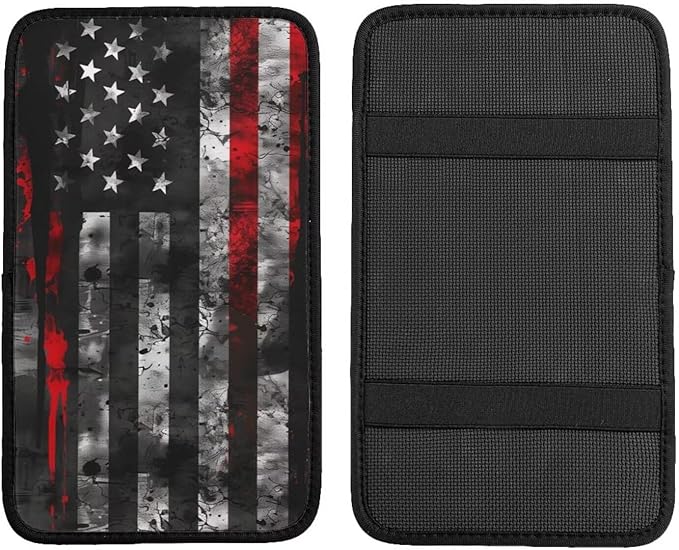 Car Armrest Box Pad American US Flags Car Center Console Cover Pad Black and Red Auto Armrest Cover for Most Vehicle, SUV, Truck Universal Arm Rest Cushion Pads