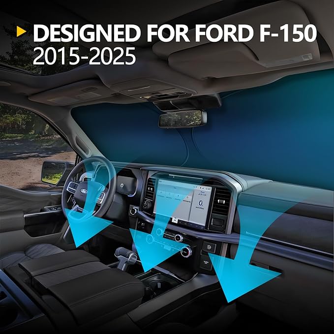 for 2015-2026 Ford F150 - Upgraded F-150 Sunshade for 240T 4-Layer UV Blocking Front Windshield Sun Shade, Collapsible Heat Shield with Storage Bag, Custom Fit for Ford F150 Car Accessories