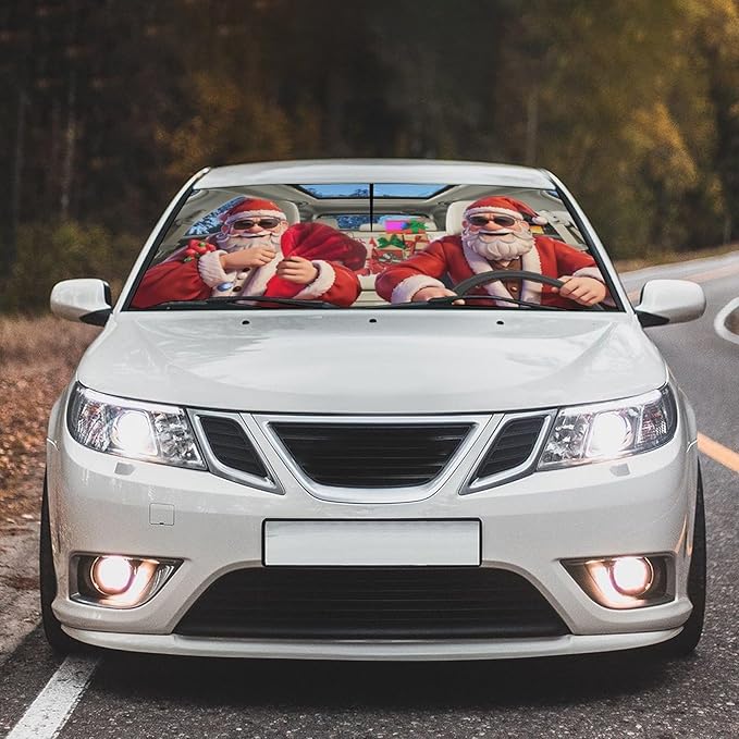 Socira Christmas Car Windshield Sunshade Umbrella Foldable Visor Umbrella Sun Shade Cover Sunshade Front Window Cover Car Accessories Blocks Uv Rays (57" X 30")