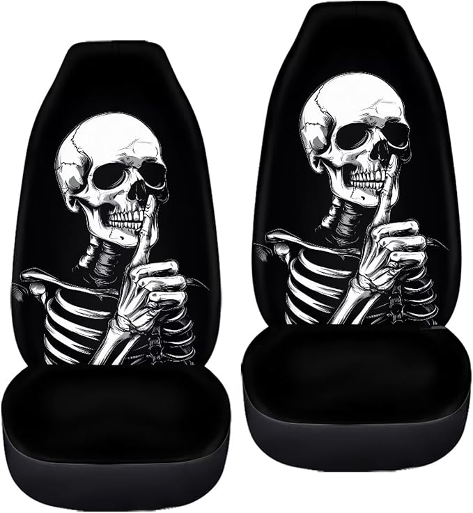 ELEQIN Goth Skull Universal High Back Fashion Car Seat Covers for Car Truck Suvs,sedans,Vehicles,Airbag Compatible Front Car Seat Covers 2 Pack