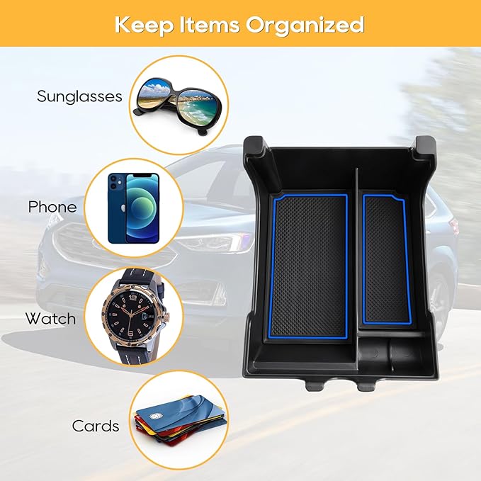 LFOTPP Edge Console Organizer for Ford Edge Console Tray [SE/SEL/ST-Line/Titanium/ST] ABS Storage Tray, EZ to Install, Keep Tidy & Organized, Blue