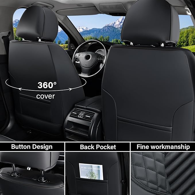 Coverado Front Seat Covers, Leather Car Seat Covers, Black Seat Covers for Cars, Car Seat Protector Cushions Universal Fit for Most Cars & SUV Trucks(Black)