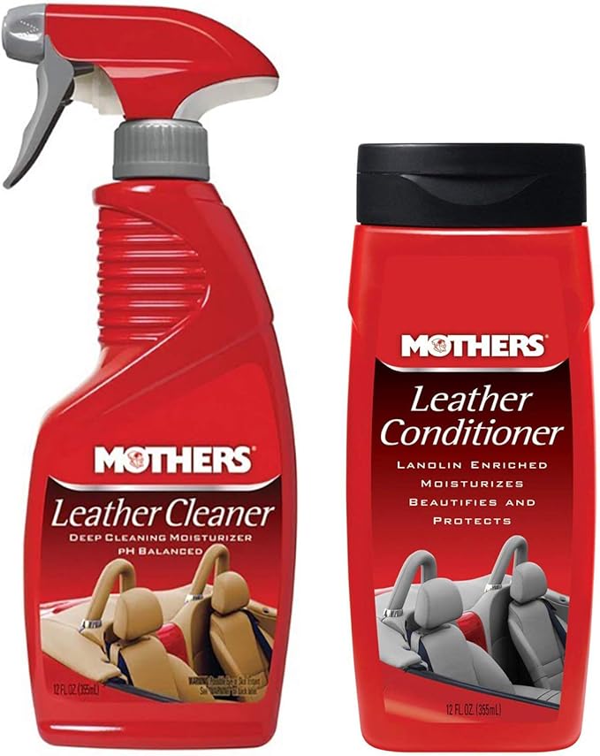 Mothers Leather Cleaner, 12 oz. & Mothers Leather Conditioner 12oz, Car Leather Care