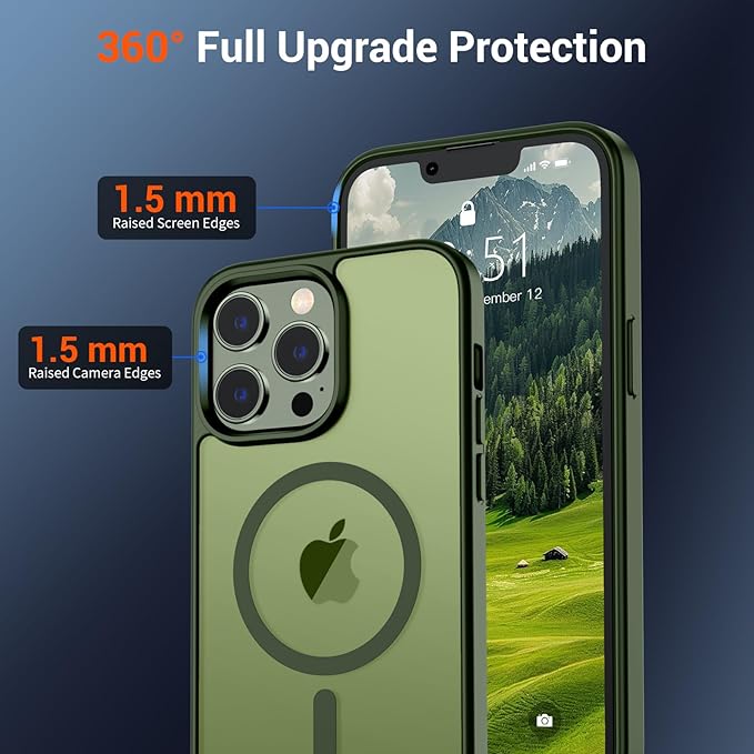 SUPFINE Magnetic for iPhone 13 Pro Case (Compatible with MagSafe) (Military Grade Drop Protection) Slim Translucent Matte Shockproof with Anti-Fingerprint Phone Case,Cangling Green