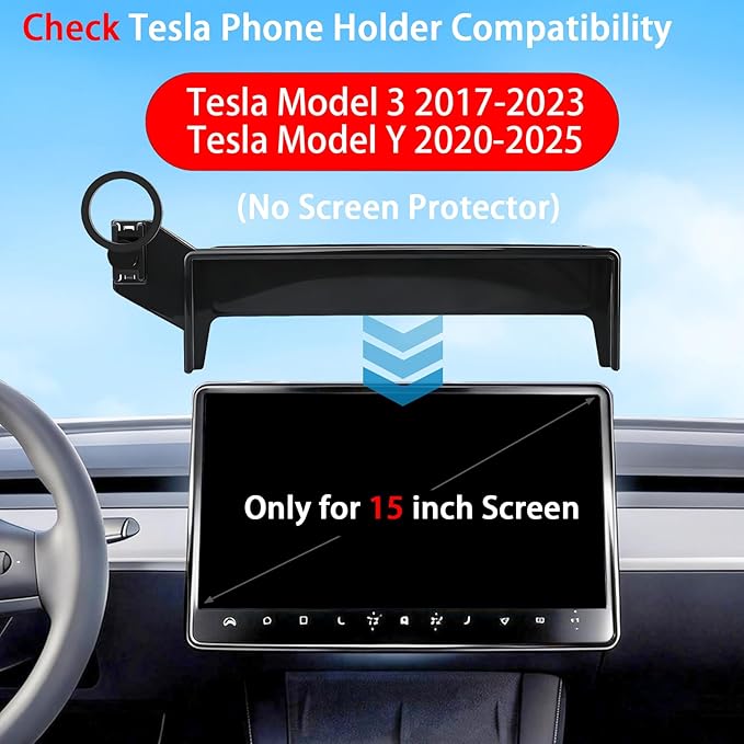 Car Phone Holder for Tesla Model Y 2020 2021 2022 2023 2024 2025 & Model 3 2017 2018 2019 2020-2023, Compatible MagSafe, 360° Rotation, Super Strong Magnetic Attraction(for 15 inch Screen only)