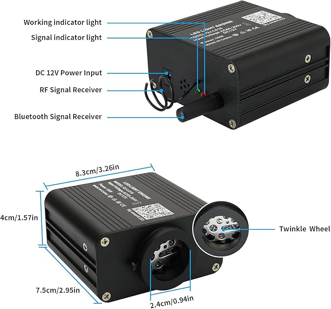 AZIMOM Small Size 16W Twinkle& Sound Activated Fiber Optic Light Source RGBW Light Box Engine Diver APP/Remote Control Music Sensor Mode for Car Home Star Ceiling Light Effect Decoration
