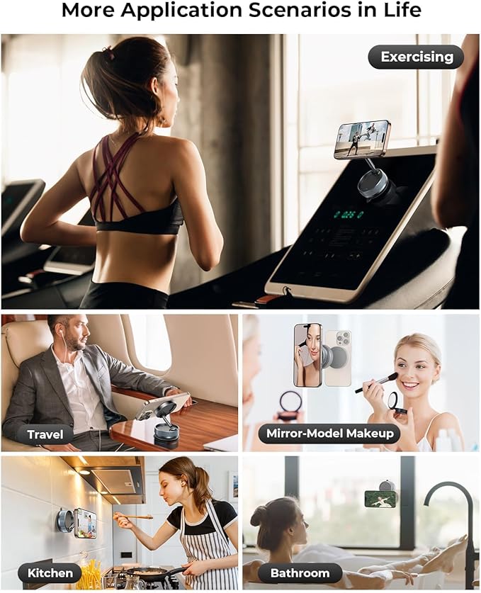 Upgraded Vacuum Magnetic Phone Holder Stand [89+LBS Strongest Suction & 24*N55 Ultra Magnetic] 360° Adjustable Car Phone Mount for MagSafe Suction Cup, Compatible with Car/Gym/Mirror for iPhone 17 16