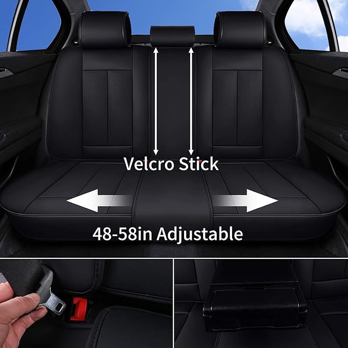 Coverado Car Seat Covers 5 Pieces, Full Set Universal Seat Covers for Cars, Waterproof Nappa Leather Auto Seat Protectors with Head Pillow, Car Interiors Fit for Most Sedans SUV Pick-up Truck, Black