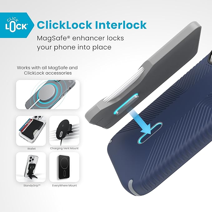 Speck Blue iPhone 16 Pro Case MagSafe and ClickLock - Slim Phone Case iPhone 16 Pro - iPhone 16 Pro Phone Case - Presidio 2 Grip - Coastal Blue/Dust Grey