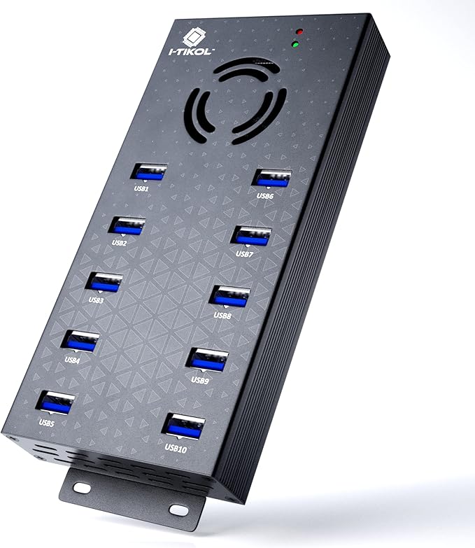 USB 3 0 Hub - 10 Ports Powered USB Hub - Charging & High-Speed Data Transfer USB Expander Hub - up to 5Gbps High-Speed USB Splitter - Aluminum Alloy Multiple USB Port Hub for Laptop Phone Tablet PC