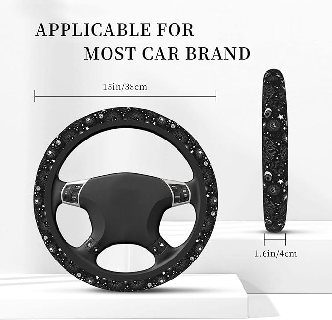 Black Space Galaxy Sun Auto Car Moon Steering Wheel Cover Universal 15 Inch Neoprene Interior Decor Protection Accessories