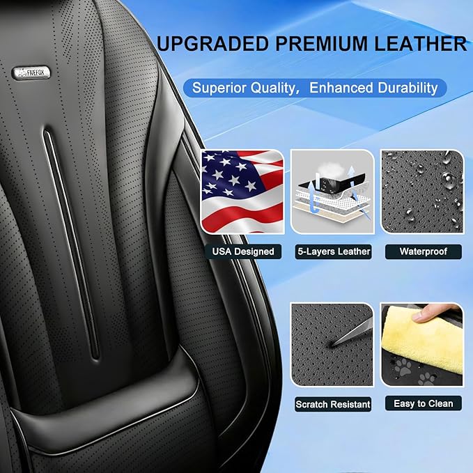Fit Trax Car Seat Covers for Chevrolet/Chevy Trax 2015-2026 - Luxury Full Coverage Leather, Waterproof & All Weather Seat Cushion Protector, Airbag Compatible, Full Set, Black
