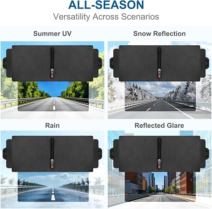 Veharvim Sun Visor Extender for Car (Polarized, UV400, Zipper Slider, 2 Side Sunshade, PC Lens) Visor Extender Attachment for Car Visor, Anti-Glare for Safe Driving