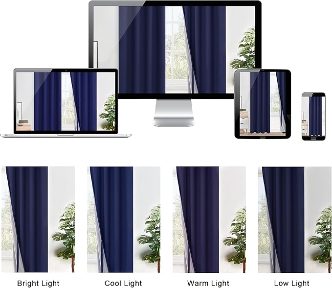XWZO 100% Blackout Curtains 2 Panels with Tiebacks- Heat and Full Light Blocking Window Panels with Grommets for Bedroom, 84 Inches Long Thermal Insulated Draperies, Navy Blue, W70 x L84, Set of 2