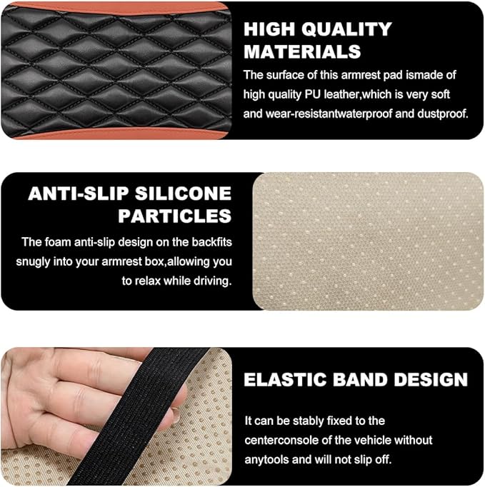 Car Center Console Cushion Pad, 12.6 × 7.48 Inches Waterproof Car Armrest Seat Box Cover, PU Leather Armrest Cover Protector for Most Vehicle, Universal Car Interior Accessories (Black+Brown)