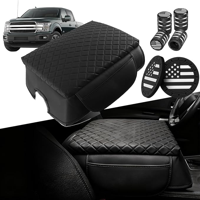 Thick Armrest Cover for 2015-2020 F150, 2017-2022 F250 F350 F450, 2018-2024 Expedition,Bucket Seat Center Console Covers Lid Protector Seat Box Cushion Pad With Pockets Storage Bag,F150 Accessories