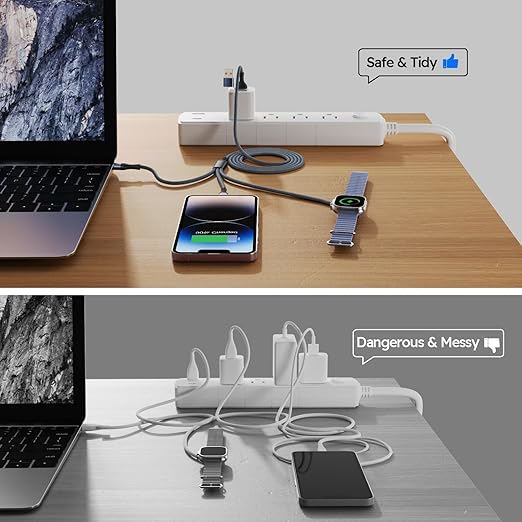 Travel Essentials 3in2 Multi Charging Cable for iPhone Watch Charger,USB A/C to Type C/IP/iWatch Charger, Charging Cords for Multiple Devices Compatible with iWatch Series&iPhone 17-12 5FT