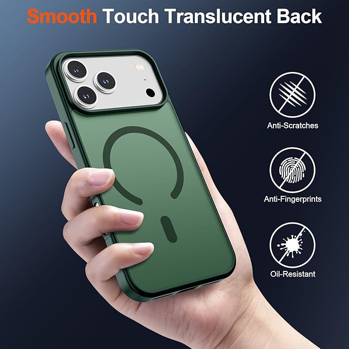 SUPFINE Magnetic for iPhone 17 Pro Max Case (Compatible with MagSafe)(Military Grade Drop Protection) Translucent Matte Shockproof with Anti-Fingerprint Phone Cover,Forest Green