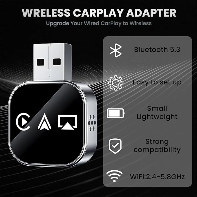 Wireless Carplay Mirror Link Adapter for Apple,3 in 1 Bluetooth Mirroring iOS Phone to Car Screen Adapter 2026 Wired to Wireless Portable USB Car Play Screen Connector for Android to Watch Movies