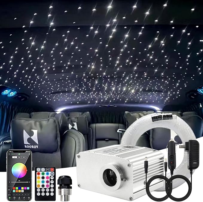 ATOKEE Twinkle Starlight Headliner Kit Mixed 450pcs 9.8ft, 10w Fiber Optic Star Lights for Car Roof Use with APP/Remote