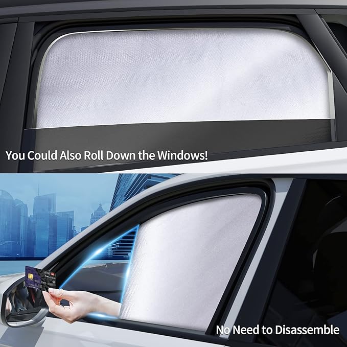 Aokway Magnetic Side Window Sun Shade -100% Block Light Car Window Shades - Car Privacy Curtains Universal Fit for Baby Naps, and Camping with UV Protection (Blue, Rear 2pcs)