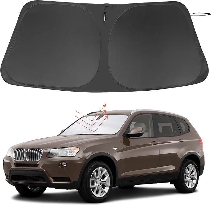 Windshield Sun Shade Custom Fit for 2011 2012 2013 2014 2015 2016 2017 BMW X3 Accessories Foldable Sunshade Sun Blocker Protect Car from Sun Rays & Heat Damage Keep Car Cooler
