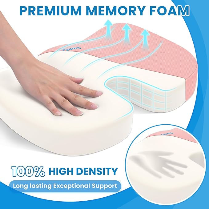 TushGuard Seat Cushion, Office Chair Cushions, Car Seat Cushion, Non-Slip Sciatica & Back Coccyx Tailbone Pain Relief Chair Pad, Memory Foam Butt Pillow for Computer Desk, Office Chair(Pink, XXL)