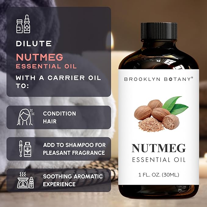 Brooklyn Botany Nutmeg Essential Oil - 100% Pure and Natural - Premium Grade with Dropper - for Aromatherapy and Diffuser - 1 Fl Oz