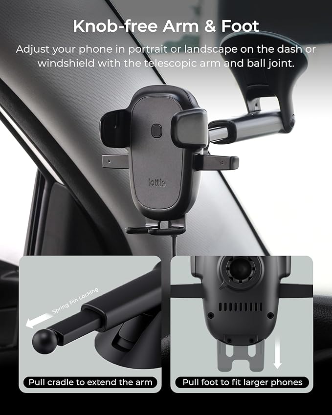 iOttie Easy One Touch Wireless 3 Dash & Windshield Car Mount, 15W Qi Fast Charging Phone Holder, One-Handed Auto Clamp, Adjustable Smartphone Mount for iPhone 17 Pro Max, iPhone 12-17, Samsung, Pixel