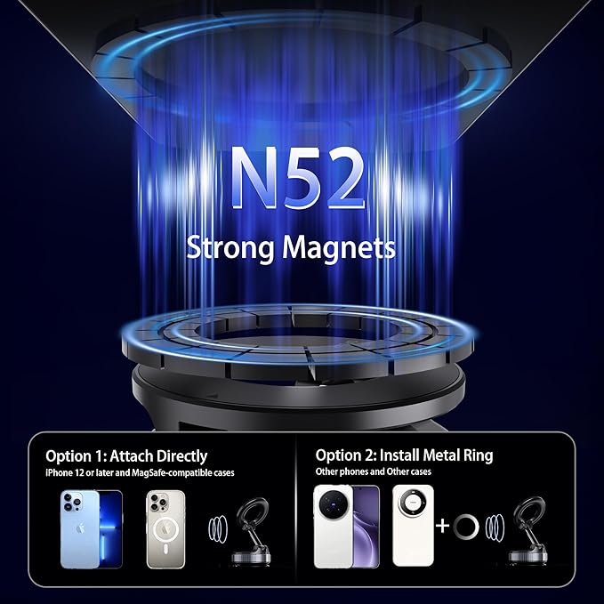 2026 Upgraded Vacuum Magnetic Car Phone Holder 360° Reinforced 96LBS Ultra Suction Cup Phone Mount for MagSafe Cell Phone Holders for Your Car/Gym/Mirror Mount for iPhone & Android