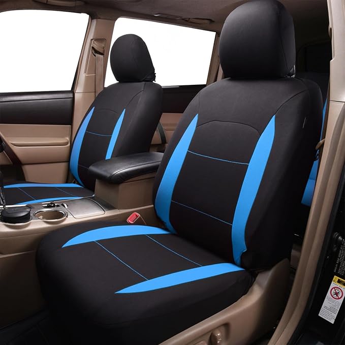 Flying Banner Car Seat Covers Front Seats Rear Bench Polyester car seat Protectors Easy installations Rear Bench Split Classic Man Lady Truck (Full Set - Low Back - Combo Pack, Black Blue)