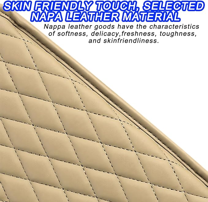 Mandark Car Center Console Cover, Microfiber Leather Vehicle Armrest Protector Cushion with 2 Storage Bags, Auto Interior Arm Rest Seat Box Pad Accessories, Universal for SUV, Sedan, Truck (Beige)