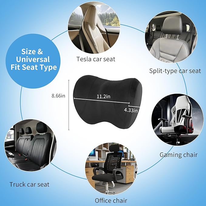 Car Neck Pillow Adjustable Up and Down Style 2 Pack,Car Headrest Pillow for Neck Support Relieves Driving Fatigue, Soft Memory Form and Ergonomic Design Fits Most Heights and Car Seats (Black)