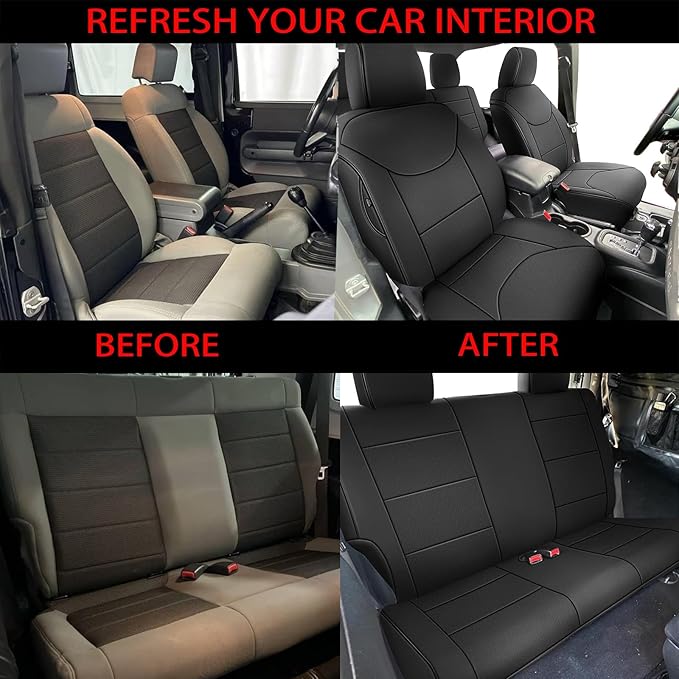 AOMSAZTO Seat Cover for Jeep Wrangler JK 4 Door 2008 2009 2010 Custom Full Set Waterproof Faux Leather Seat Cushion Protector Custom Car Seat Cover Accessories - Black