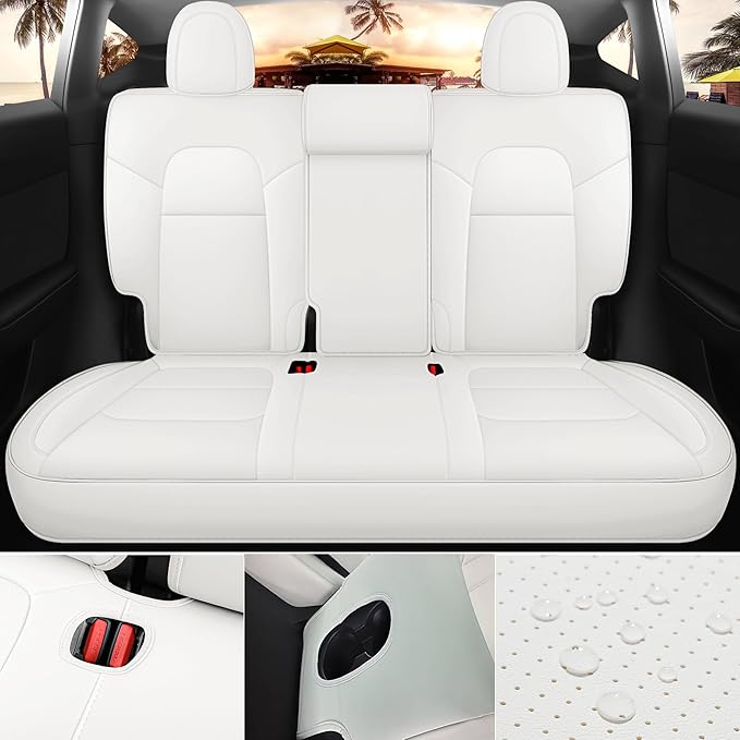 Tesla Model Y Seat Covers White Tesla Car Seat Cover 12pcs Waterproof Nappa Leather Seat Cover Fully Wrapped Customized for Tesla Model Y 2020-2024 (TY-White)