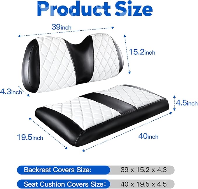 NOKINS Golf Cart Diamond Seat Covers Kit, Fit for Club Car Precedent OEM Standard Front Seat Cushion, Golf Cart Vinyl Seat Cover, No Nails Required