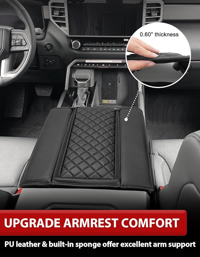 KBH Center Console Armrest Cover for Toyota Tundra 2022 2023 2024 2025 2026, Vinyl Leather Trim, Durable Middle Console Protector, Zipper Closure, Anti-Scratch