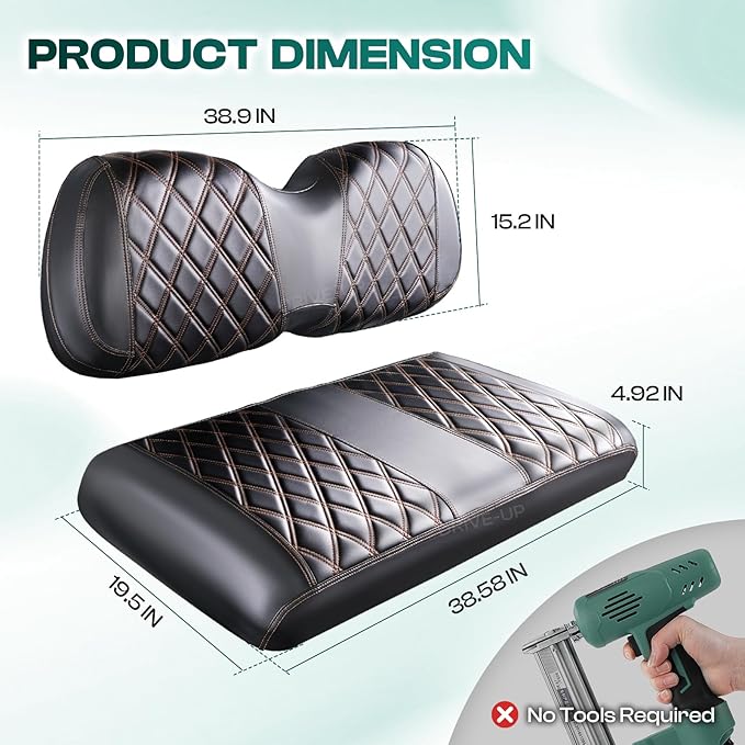 DRIVE UP Golf Cart Diamond Seat Covers, Black Diamond Club Car Precedent Seat Covers, Brown Stitching Golf Seat and Backrest Leather Covers for Club Car Front Seats, Wipe Clean, Waterproof