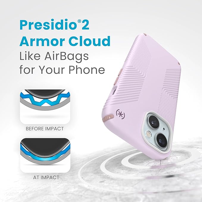 Speck Presidio2 Grip Soft Pink iPhone 15 Case - MagSafe Compatible with iPhone 14 & 13 - Slim 6.1 inch Case