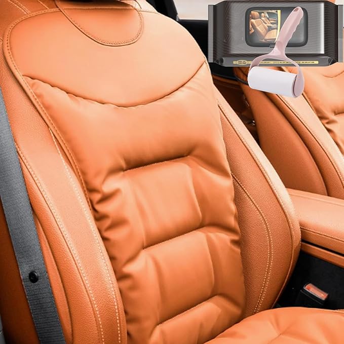 Skin-Friendly & Dirt-Repellent Leather Seat Cushions, 2026 Car Seat Cushion for Driving, 1.57" Thick Comfort Seat Protector, Universal Non-Slip Memory Foam Pad for Car (Orange, Backrest Cushion)