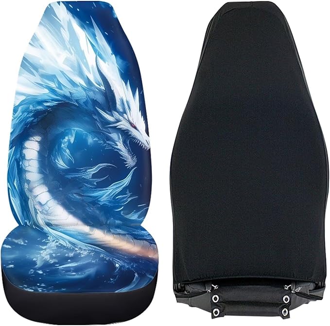 Ice and Fire Dragon Car Seat Covers Front Seats Only Breathable Stretch Polyester Fabric Cover Easy to Install Car Accessories Universal Fit for Most Vehicle