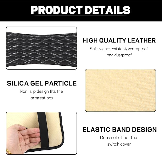 Car Center Console Cushion Pad, 12.72"×7.52" Leather Waterproof Auto Armrest Seat Box Protector, Car Center Console Cover, Universal Interior Decor Car Accessories for SUV Truck (White)