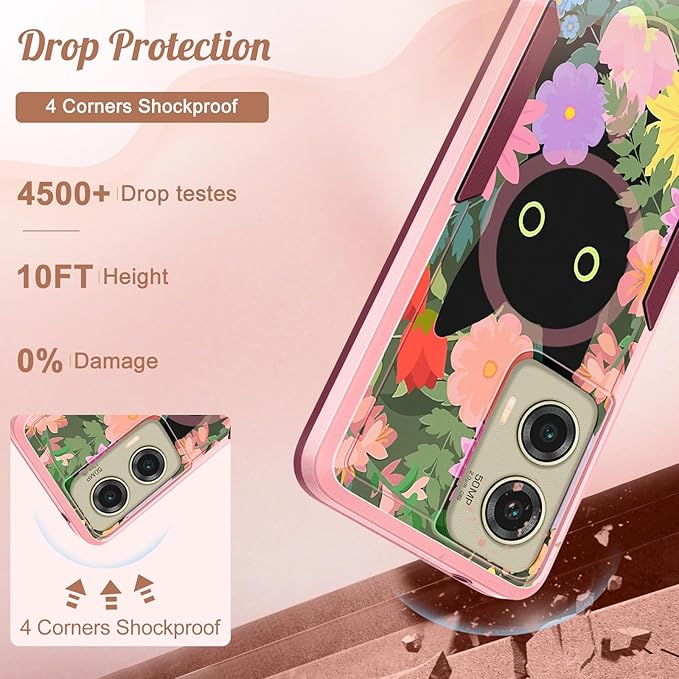 for Moto G Stylus 5G 2024 Case - Compatible with MagSafe Women Girls Cute Magnetic Phone Cover Girly Cat Flower Floral Heavy Duty Shockproof Design for Motorola Moto G Stylus 5G 2024 Cases