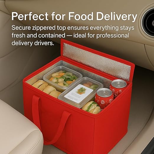 musbus 2Pk Insulated Reusable Grocery Bags, Collapsible Cooler Bag for Groceries, Heavy Duty Large Insulated Bag (Large, Bright Red)