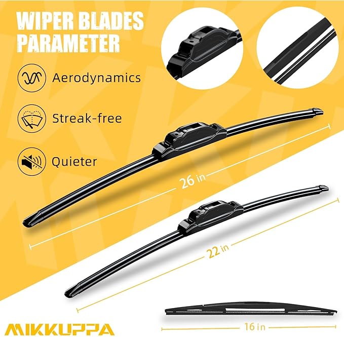 MIKKUPPA 26"+22"+16" Windshield Wiper Blades Replacement for 2005-2022 Honda Odyssey, Front & Rear Wiper Blades Set, Durable Stable Quiet All Season (Pack of 3)