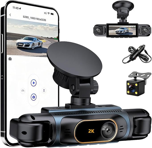 Car Camera Dash Cam Front and Rear Left Right, 4-Channel Video Recording WiFi Dashcam with Phone APP 360 Degree Car Security, HD 2K Car Dashboard Night Vision 24 Hours Parking Monitor G-Sensor