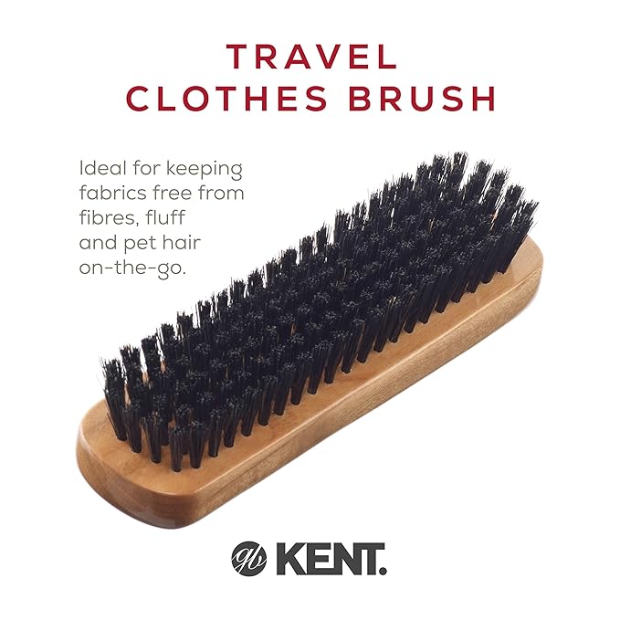 Kent CC2 Finest 100% Handcrafted Clothes Brush: Black Boar Bristle & Nylon Mix with Cherrywood Handle - Travel-Size Lint/Fuzz Remover for Cashmere, Wool, Silk; Suede Brush & Pet Hair Lint Roller