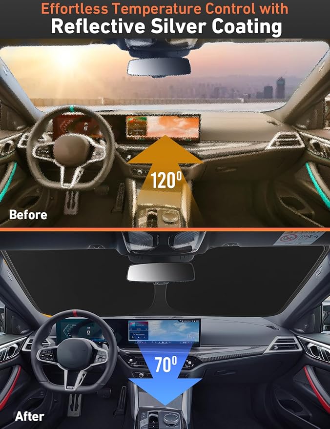 EcoNour Windshield Sunshade Compatible for Kia EV9 2024 2025 2026, Sun Visor for Front Windshield & Window Sun Shade Cover, UV Heat Blocker & Protector, Car Accessories