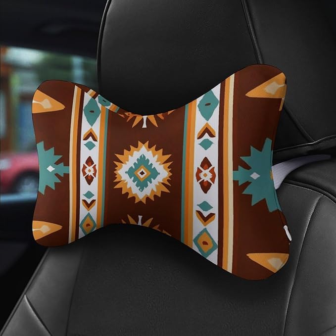 Soft Car Headrest Pillow Compatible with Tribal Navajo Indiana Western Southwest Ethnic, 2 Pcs Memory Foam Car Neck Pillow with Breathable Removable Cover Car Pillow for Nap/Neck Pain Relief