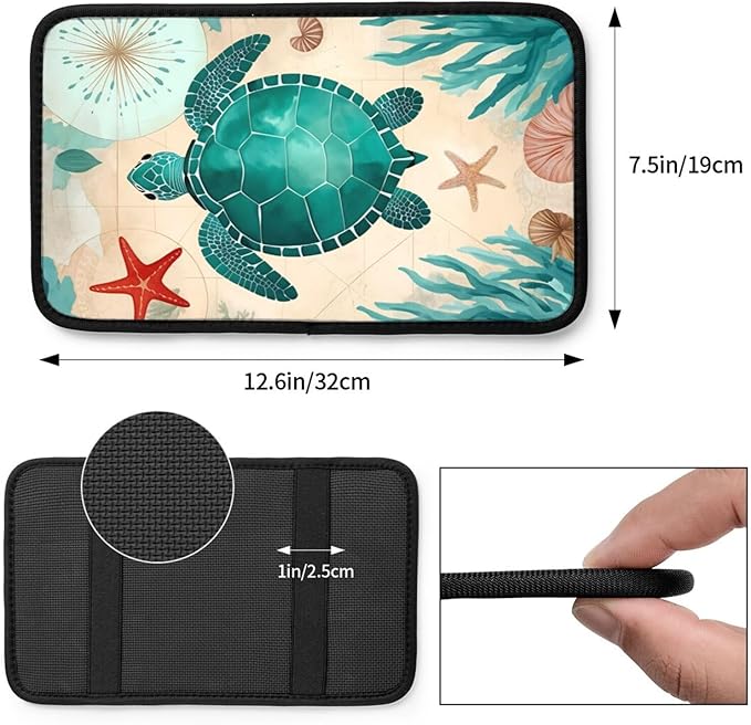 Universal Car Center Console Cushion Pad, Chubby Sea Turtle Soft Waterproof Car Center Console Cover Auto Armrest Seat Box Cover Protector for Most Vehicle SUV Truck Car
